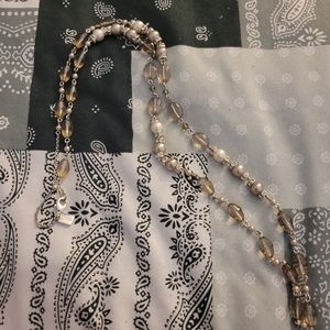 Long silver and grey, pearl beaded necklace